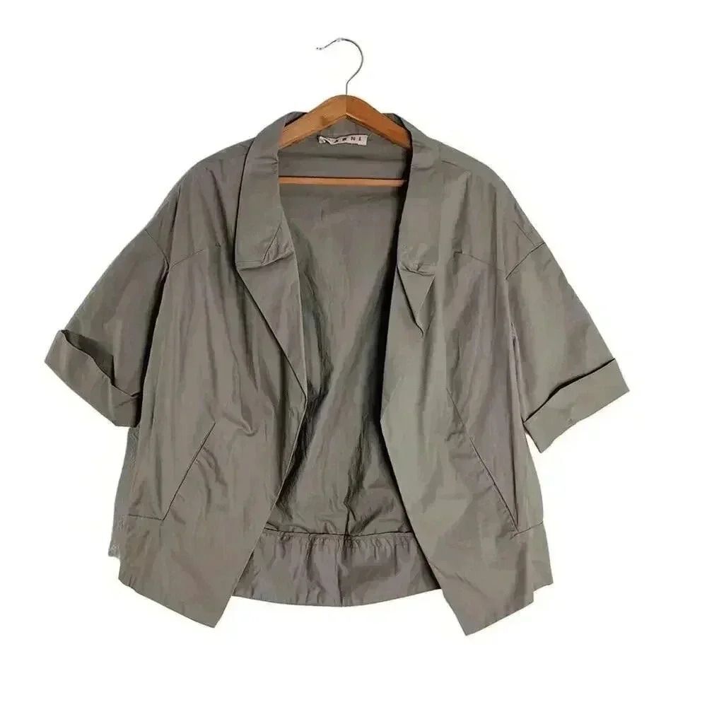Marni Short Sleeved Tan Taupe Utility Cardigan Top Minimalist Brutalist Size 4